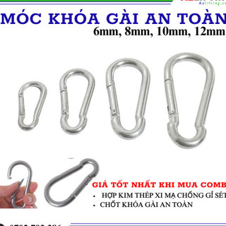 Móc khóa gài, móc carabiner, móc khóa an toàn, size 6mm -12mm có bu lông khóa.  Móc khóa thép treo võng xích đu bao cát