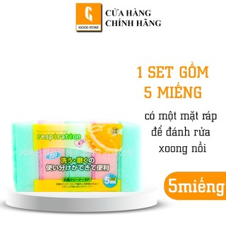 Igood - set 5 miếng xốp rửa chén bát nhật bản có 1 mặt ráp