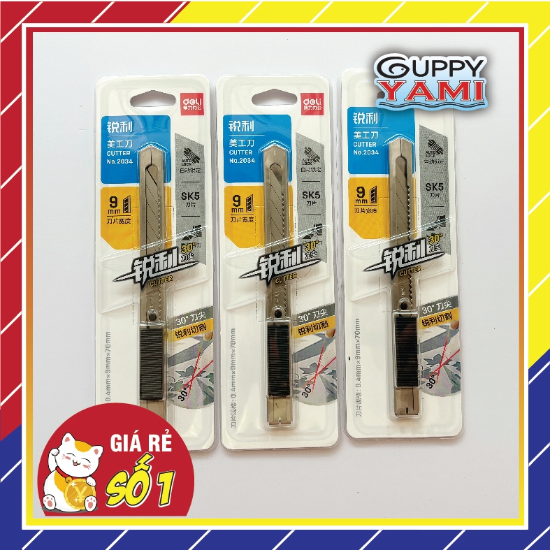 Dao rọc giấy Deli 30 độ, Dao cắt giấy mini nhỏ gọn Deli 30 độ