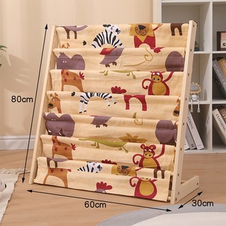 Kệ đựng sách 7 tầng, giá sách khung gỗ vải canvas, kệ montessori cho trẻ, chất liệu gỗ thông tự nhiên phủ bóng