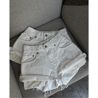Quần short jean nữ TRẮNG túi lòi, Quần sooc demin nữ lưng cao vintage Âu Mỹ US UK size XS-XXL
