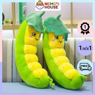 Gấu bông gối ôm sâu khoai xanh đội lá, gối ôm con sâu khoai xanh cho bé, thú nhồi bông giá rẻ dễ thương