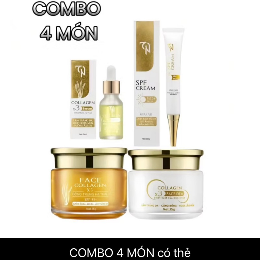 (mới ) Trọn Bộ  Đông Anh - Kem Đêm Collagen, Kem Ngày Đông Trùng, Serum, Kem Chống Nắng