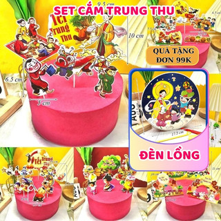 Phụ kiện sinh nhật set cắm giấy chủ đề tết trung thu trang trí bánh kem