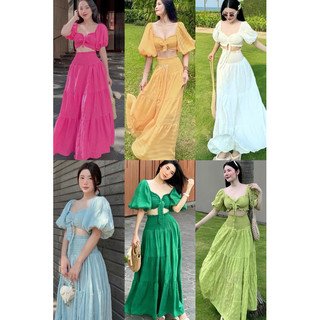 [Maxi] Set maxi đi biển tay phồng siêu phẩm sống ảo 6 màu mặc 3 kiểu cực sang chảnh chất xốp thái xịn kèm ảnh thật