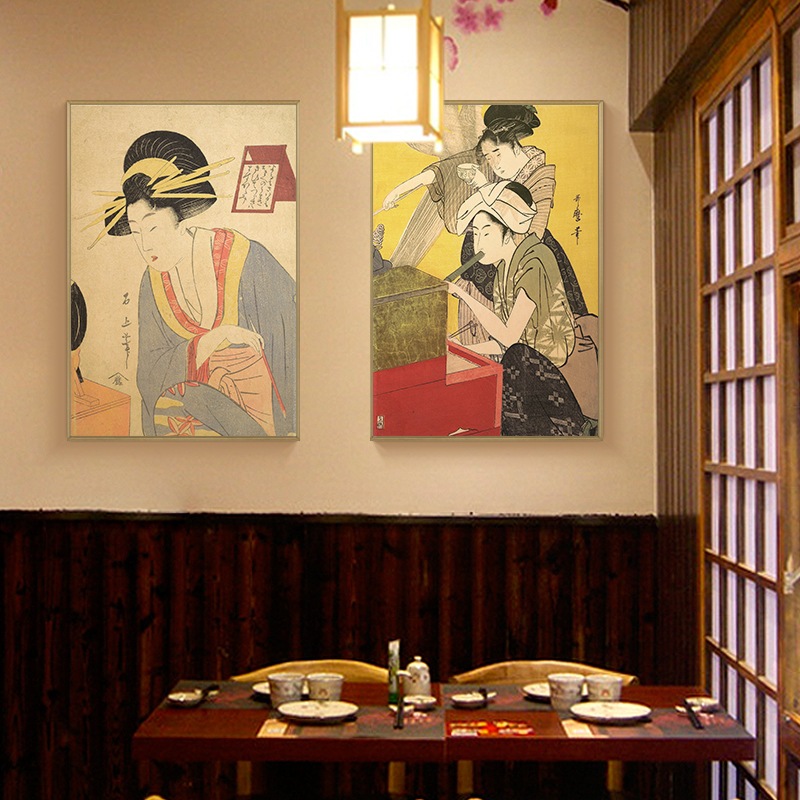 Bộ tranh cổ Geisha Nhật Bản, tranh trang trí quán cà phê, phòng trà, spa, nhà hàng Nhật Bản, quán ăn