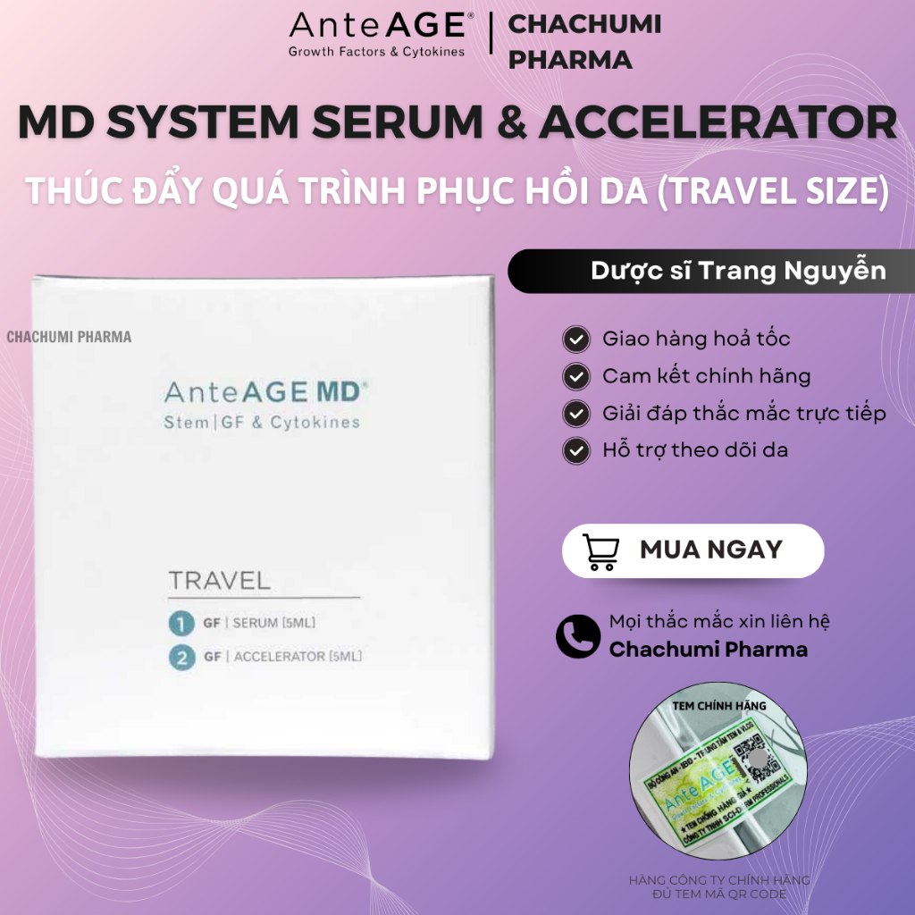 [DATE 03/2027] Bộ minisize AnteAGE MD System - MD Serum (1) & MD Accelerator (2) Chống Oxy Hóa, Phục