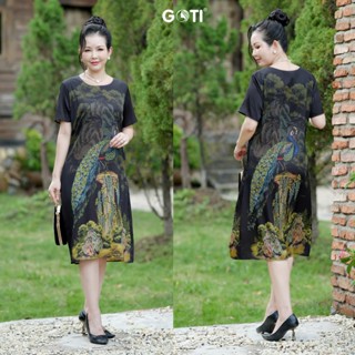 GOTI Đầm Suông Trung Niên BigSize Dự Tiệc Cao Cấp Vải Lụa Mềm Mịn Cho Mẹ U40 U50 45-78kg 3408