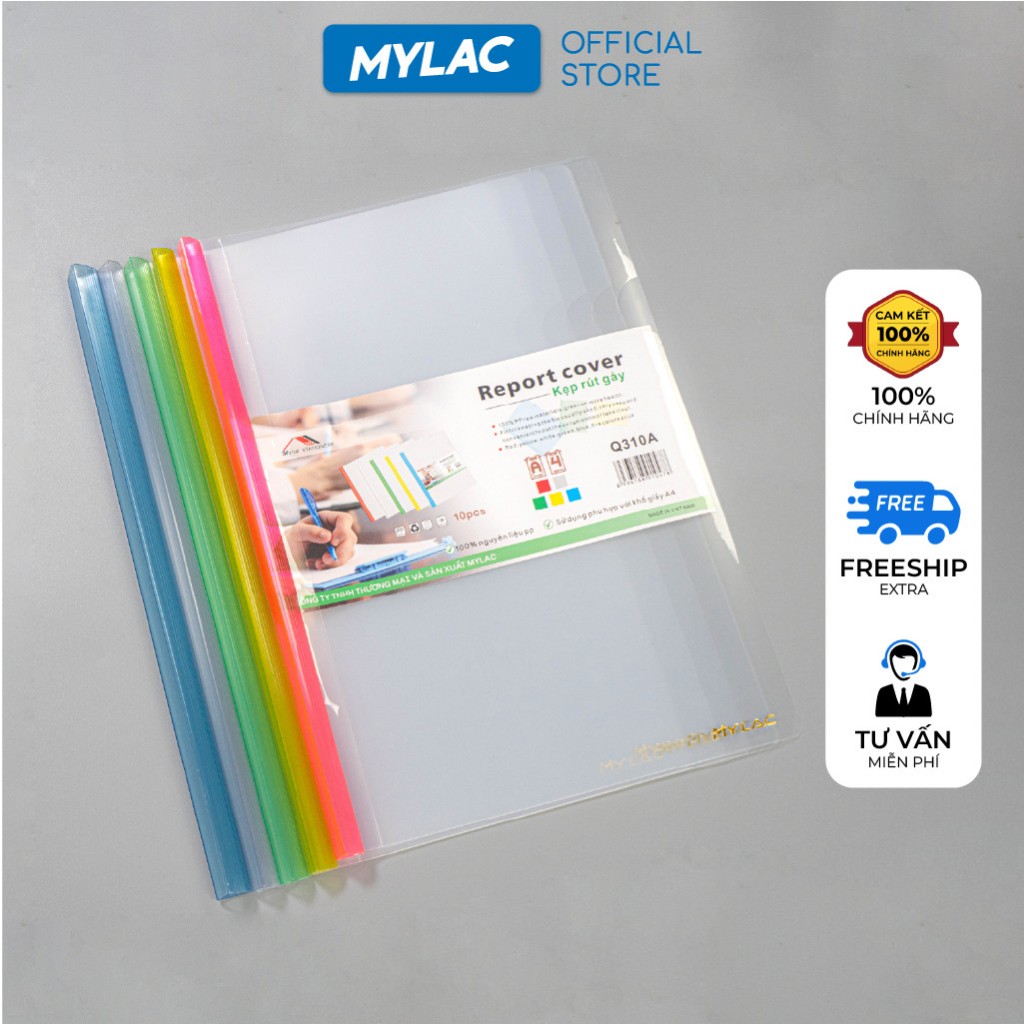 10 cái kẹp rút gáy Q310A Mylac A4 trong suốt, file kẹp tài liệu rút gáy