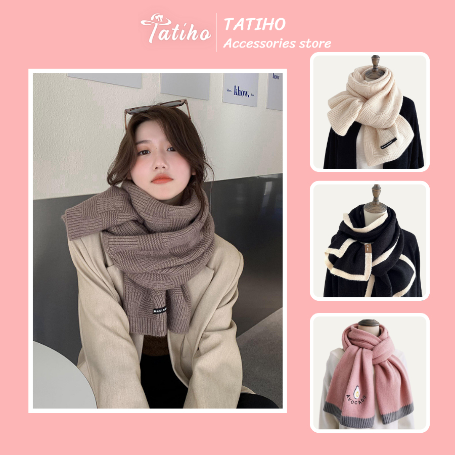 Khăn len choàng cổ unisex, Khăn Cashmere họa tiết trơn chất đan dày dặn basic thời trang thu đông phong cách Hàn - LN031
