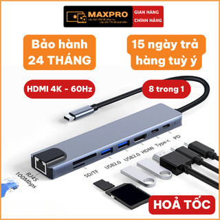 Hub type c 8 trong 1 to hdmi 4k-60hz cho macbook/ipad/laptop, hub chuyển đổi type c sang hdmi, cổng chuyển đổi type c.