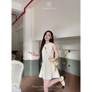 HYMA DRESS | Đầm kem basic 2 nơ tag tim đỏ