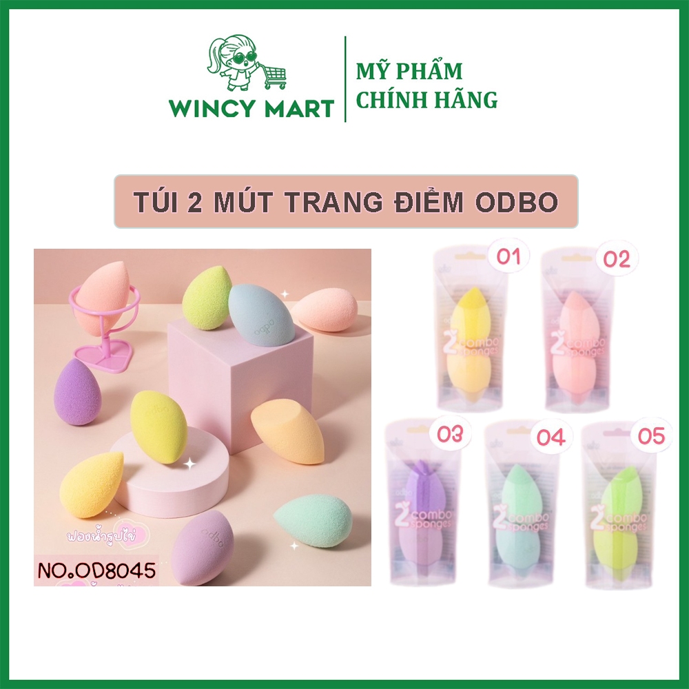 Túi 2 Miếng Mút Trang Điểm Odbo 2 Combo Sponges OD8045 Hình Bầu Dục Tán Kem Nền Makeup Giúp Làm Sạch Da - Wincy Mart