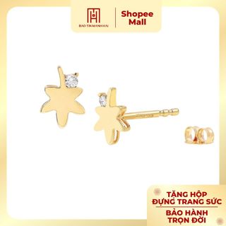Bông tai vàng 10k hình lá phong đính đá nhỏ xinh by10k23 bảo tín mạnh hải