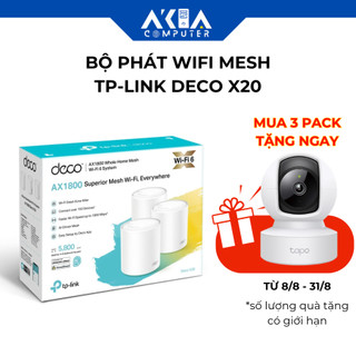 Bộ phát wifi mesh tp-link deco x20 wifi 6 ax1800, kết nối đến 150 thiết bị, phủ sóng rộng