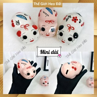 Ống heo đất tiết kiệm mini cute, con lợn size nhỏ dễ thương cho bé dáng nằm 7cm, chất liệu sứ,_