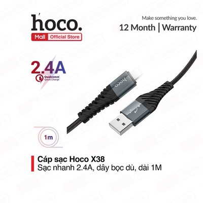 Cáp sạc nhanh và truyền dữ liệu tốc độ cao USB to IP Hoco X38  dùng cho ip6/7/8/X dài 1m (MÀU ĐEN)