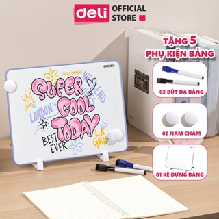 [Tặng 5 phụ kiện] Bảng Từ Trắng 2 Mặt Để Bàn Deli Bảng Từ Tính Học Sinh Văn Phòng Bảng Từ Viết Bút Lông Nhiều Kích Thước
