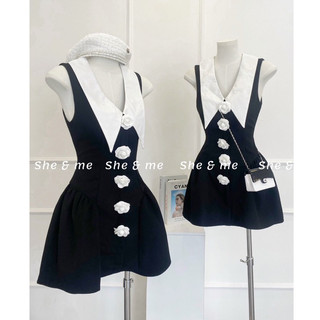 (Ảnh Thật) Đầm nữ váy nữ cổ V sát nách đính hoa siêu xinh