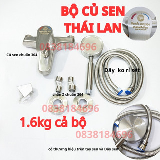 Bộ sen tắm nóng lạnh inox 304 củ sen nặng,Bộ củ sen tắm nóng lạnh inox 304, tay sen inox 304 - Cả Bộ Như Hình