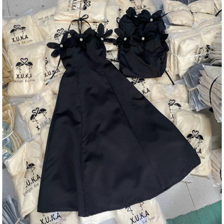 ĐẦM MIDI CÚP NGỰC ĐÍNH HOA DÂY YẾM