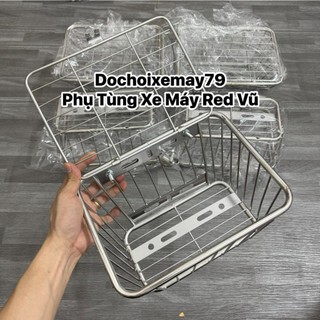 Rổ inox cỡ trung size 27x18x16cm đa năng có nắp gắn được nhiều loại xe