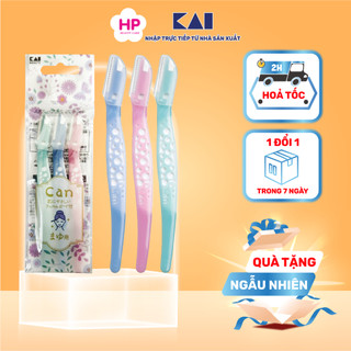 Dao Cạo Lông Mày Lưỡi Thép Có Màng Bảo Vệ Kai Razor Can Eyebrow CBM-3P Dành Cho Nữ (Set 3 Cây)