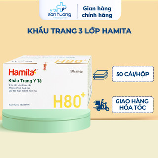 {Hàng xuất khẩu}Khẩu trang y tế Hamita 3 lớp (Hộp 50 cái).