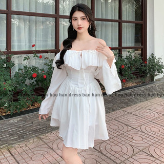 Váy trễ vai dáng xoè có chiết eo - nv397 đầm corset tay dài