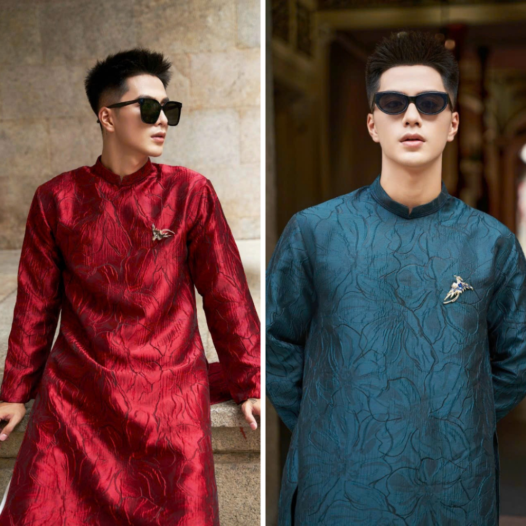 Áo Dài Gấm Nam Áo Dài Cách Tân Truyền Thống Chất Liệu Gấm Vân Nổi Hàng Thiết Kế Cao Cấp
