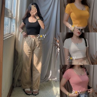 Áo cổ vuông croptop y2k JOY BABE cotton 100% áo cổ u thun baby tee loptop crt kiểu ôm body 2C CRON 5