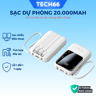  Sạc dự phòng dung lượng pin 20000mAh tích hợp dây sạc cho nhiều điện thoại - Gutek XY68 Pro 