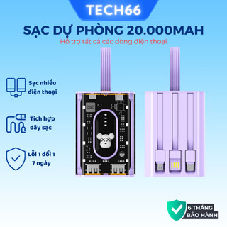  Sạc dự phòng dung lượng 20000mAh Gutek YM694 trong suốt tích hợp dây sạc nhanh cho nhiều thiết bị 