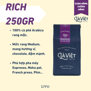 Cà Phê Nguyên Hạt LÀ VIỆT Rich 100% Arabica 250gr Vị sô-cô-la Đen Đậm.