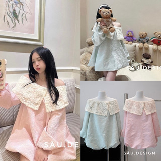 [ẢNH THẬT] VÁY TRỄ VAI GẤM PHỐI REN DÁNG BÍ VTVGPR