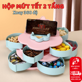 Khay Đựng Mứt Tết, Bánh Kẹo Tết 1-2 Tầng Xoay 360 Độ, Hộp Đựng Bánh Kẹo Qúy Mão 2024 Song Anh
