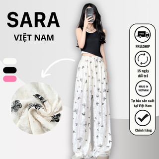 SARA Quần Nữ Suông Ống Rộng In Hoạ Tiết Con Bướm Vải Rách Xước Đính Đá Lấp Lánh Hottrend TD079
