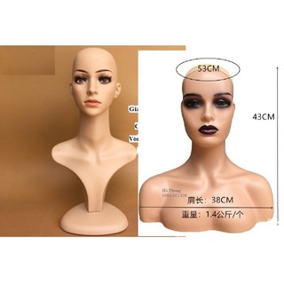 Mô hình đầu manocanh đội mũ tóc giả,đầu nữ màu da