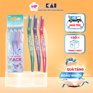 Dao Cạo Lông Mặt Cán Dài Kai Razor Can Face 017811Q Dành Cho Nữ (Combo 3 Cây Và Set Mini)