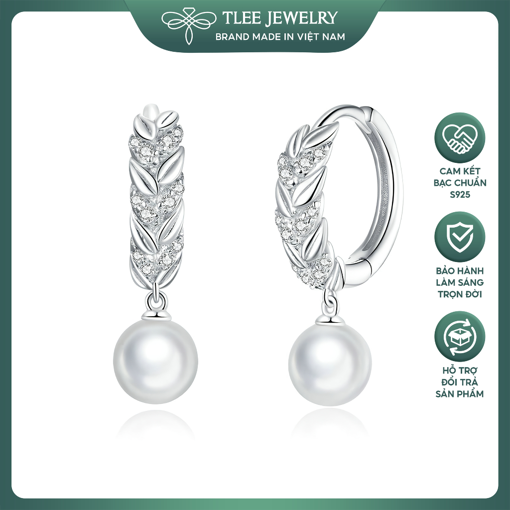 Khuyên tai bạc nữ TLEE tròn viền lá tua trai sang trọng TLEE JEWELRY B0262