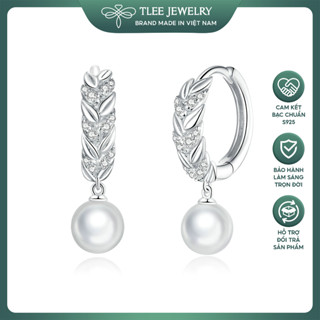 Khuyên tai bạc nữ TLEE tròn viền lá tua trai sang trọng TLEE JEWELRY B0262