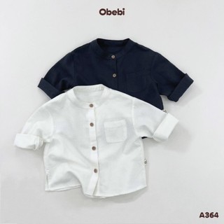 Áo sơ mi linen cổ trụ lịch sự cho bé obebi a364
