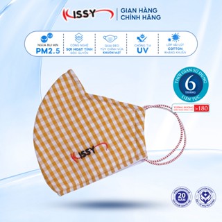 Khẩu Trang Vải Kissy Người Lớn Caro Vàng Vải Cotton Sợi Hoạt Tính Kháng Khuẩn Ngăn Tia UV Chống Bụi Mịn PM 2.5