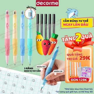 Combo bút chì bấm cá heo, tẩy cà rốt cho bé bút chì 2B tập viết DecorMe kèm chuốt tiện lợi, ngòi 2mm chống gãy