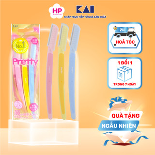 Dao Cạo Lông Mày Cán Dài Kai Pretty 01628-GA0053 Set 3 cây (Combo Dao Cạo Và Set Mini)