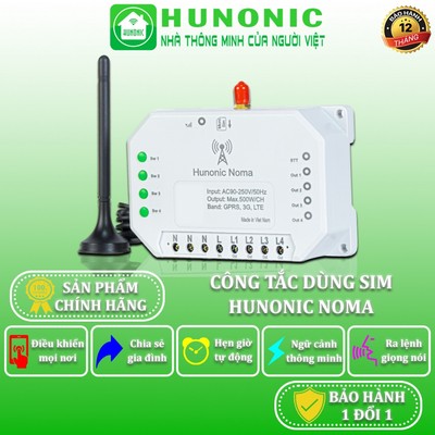 Công Tắc Thông Minh Hunonic Noma Dùng Sim, Điều Khiển Thiết Bị Từ Xa Qua Điện Thoại Không Cần Wifi