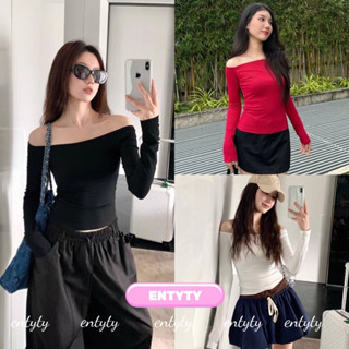 Áo trễ vai tay dài form dài ôm body Cotton Co Giãn hottrend mùa thu đông - AQ