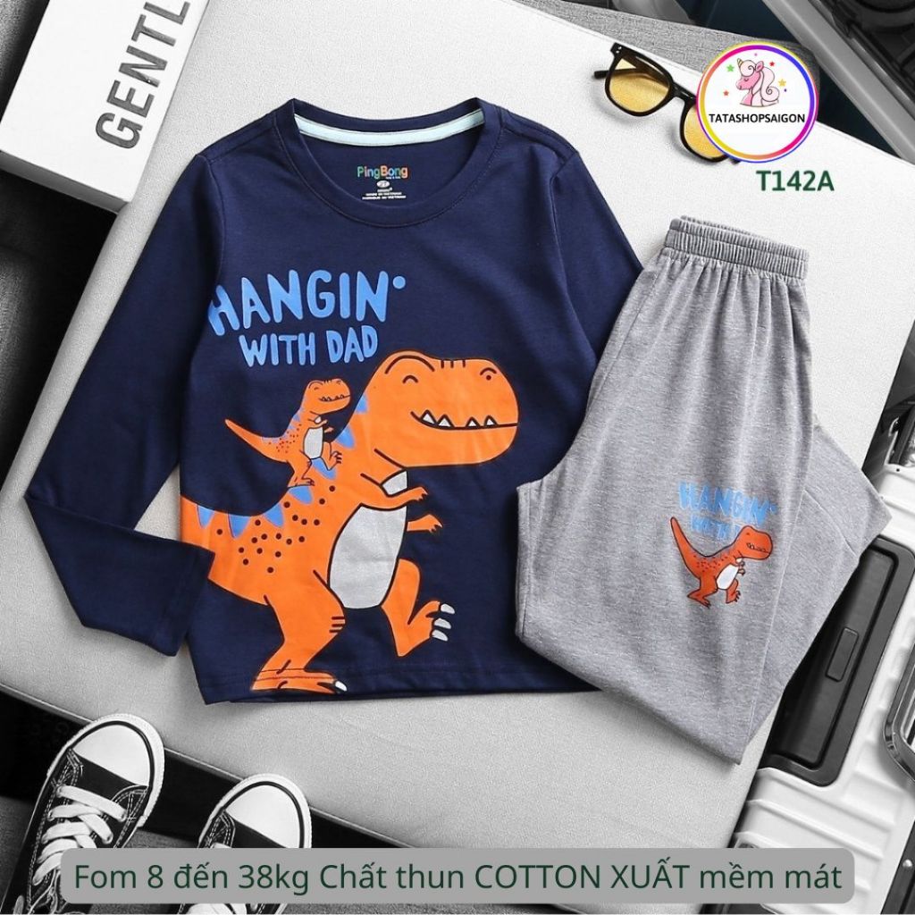Đồ bộ bé trai tay dài size đại 11 đến 40kg thun cotton xuất VNXK T142
