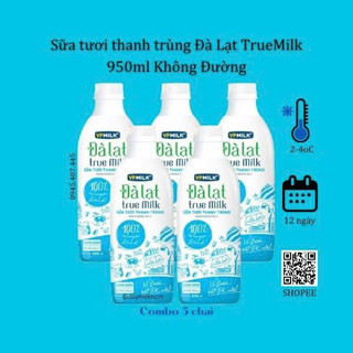 Combo 5 chai sữa tươi thanh trùng đà lạt true milk 950ml