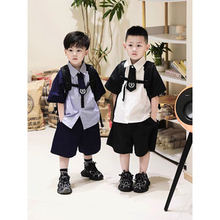 Set áo sơ mi kèm cà vạt bé trai áo sơ mi tay đen phối quần có dây đeo thời thượng, phong cách- Mã Cà vạt